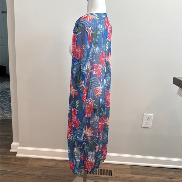 XL Sheer Tropical Floral Blue Swim Cover-Up - Picture 2 of 7